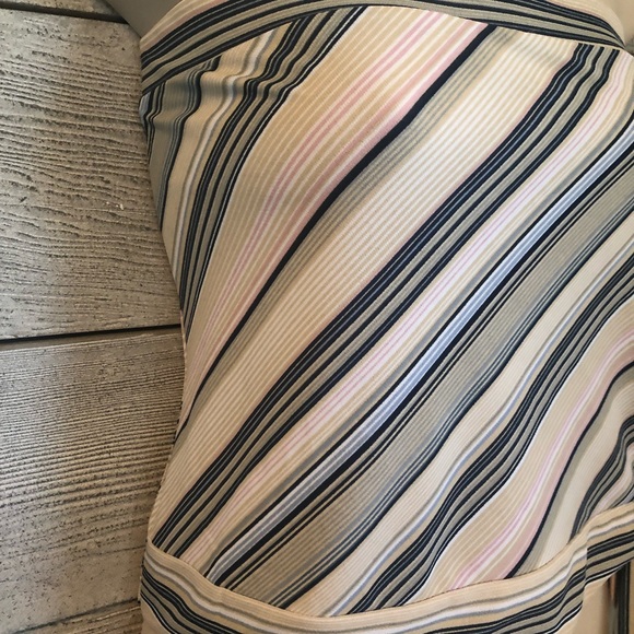 Hendy Striped Cropped Tube Top Blue Pink Side Tie S/L - Picture 3 of 4